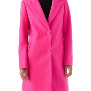 crown & ivy Hot Pink Single-Breasted Trench Coat
